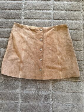 Topshop PETITE Suede-Look Button Front Mini Skirt in Tan